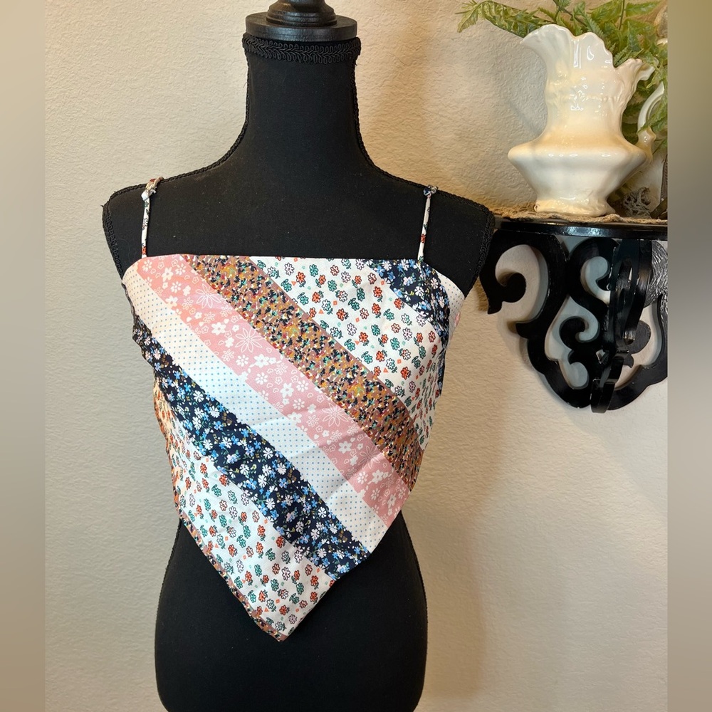 Princess Polly Colorful Mixed Ditsy Floral Stripe Hanky Scarf Crop Tank Blouse 4
